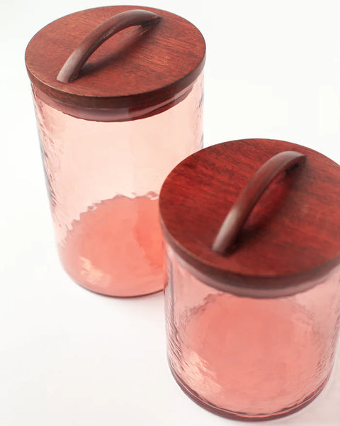 Hammered Glass Canister Medium - Pink