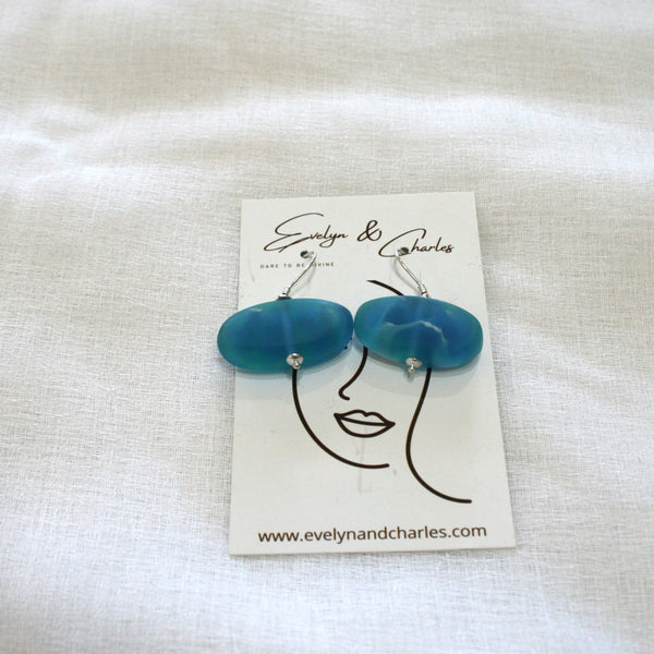Blue Green Resin Earrings - pebble