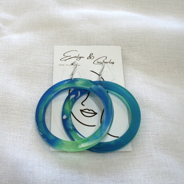 Blue Green Resin Earrings - circle
