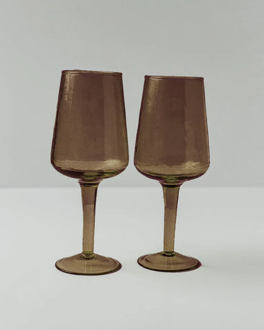 Handblown Hammered Wine Glasses - Smoke