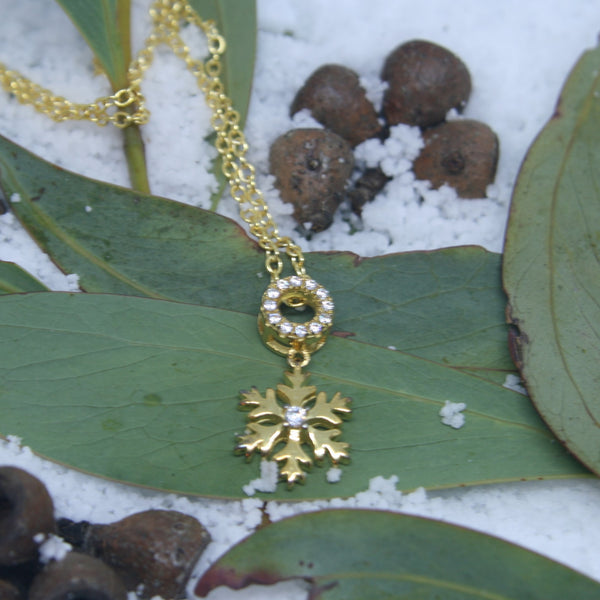 Gold Plated Sterling Silver Snowflake and Circle pendant - SXN346