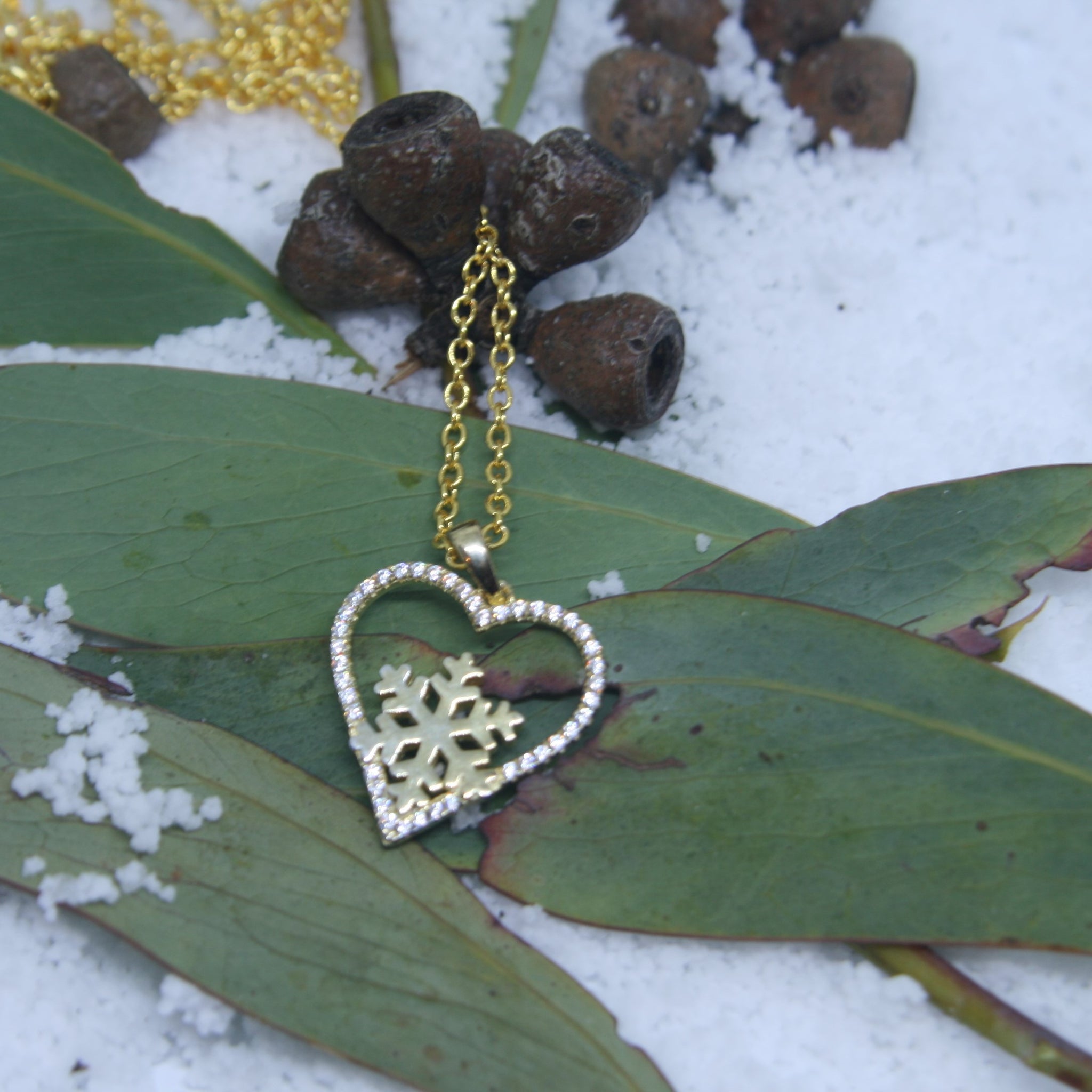 Gold Plated Sterling Silver Snowflake Heart Pendant - SXN314
