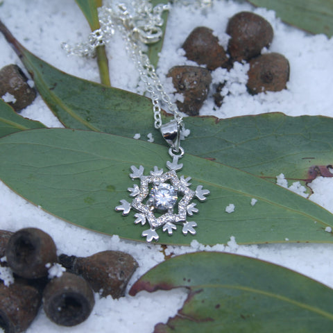 Sterling Silver Snowflake w/- Large CZ's Pendant - SXN398