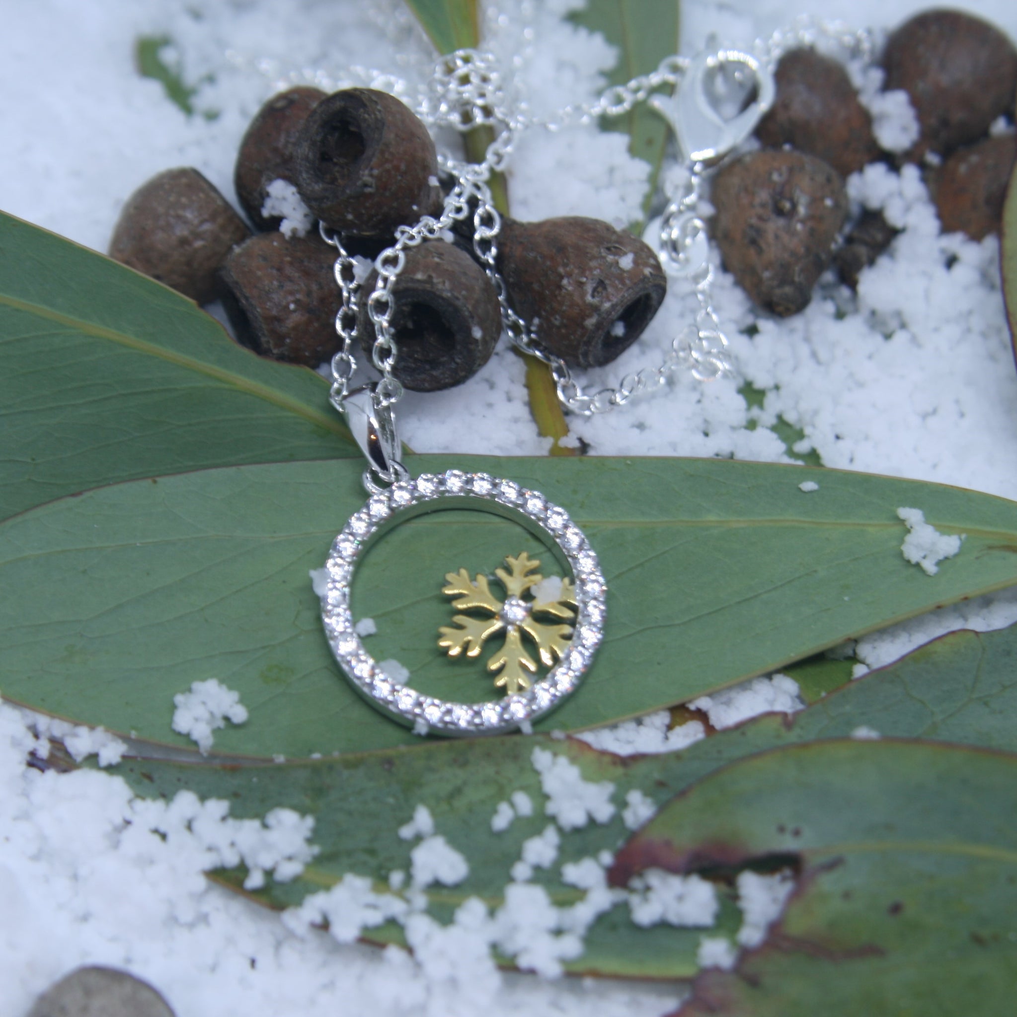 Sterling Silver and Gold Snowflake Pendant - SXN438