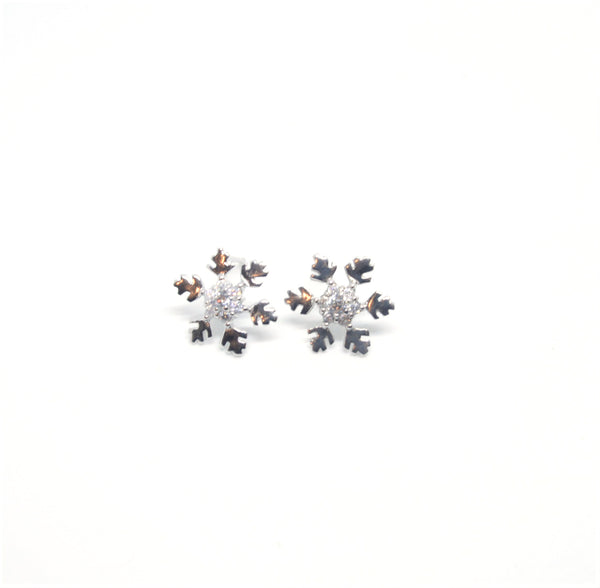 Small Sterling Silver Snowflake Earrings with cubic zircs - SXE136