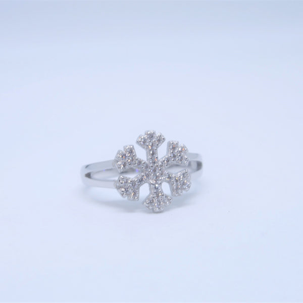 Sterling Silver White CZ Snowflake Ring - SXR396