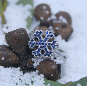 Sterling Silver Blue CZ Snowflake Ring