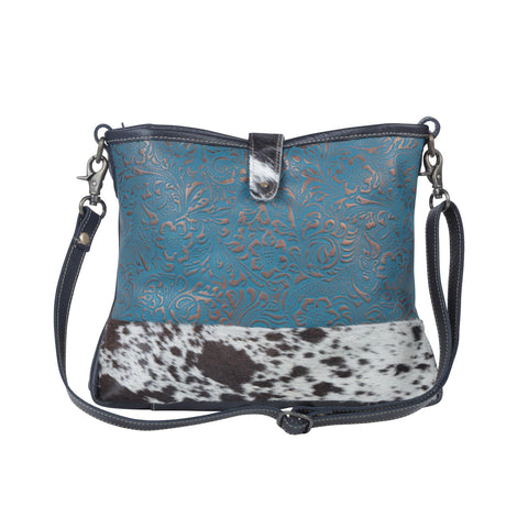 Blue Labyrinth leather and hide bag
