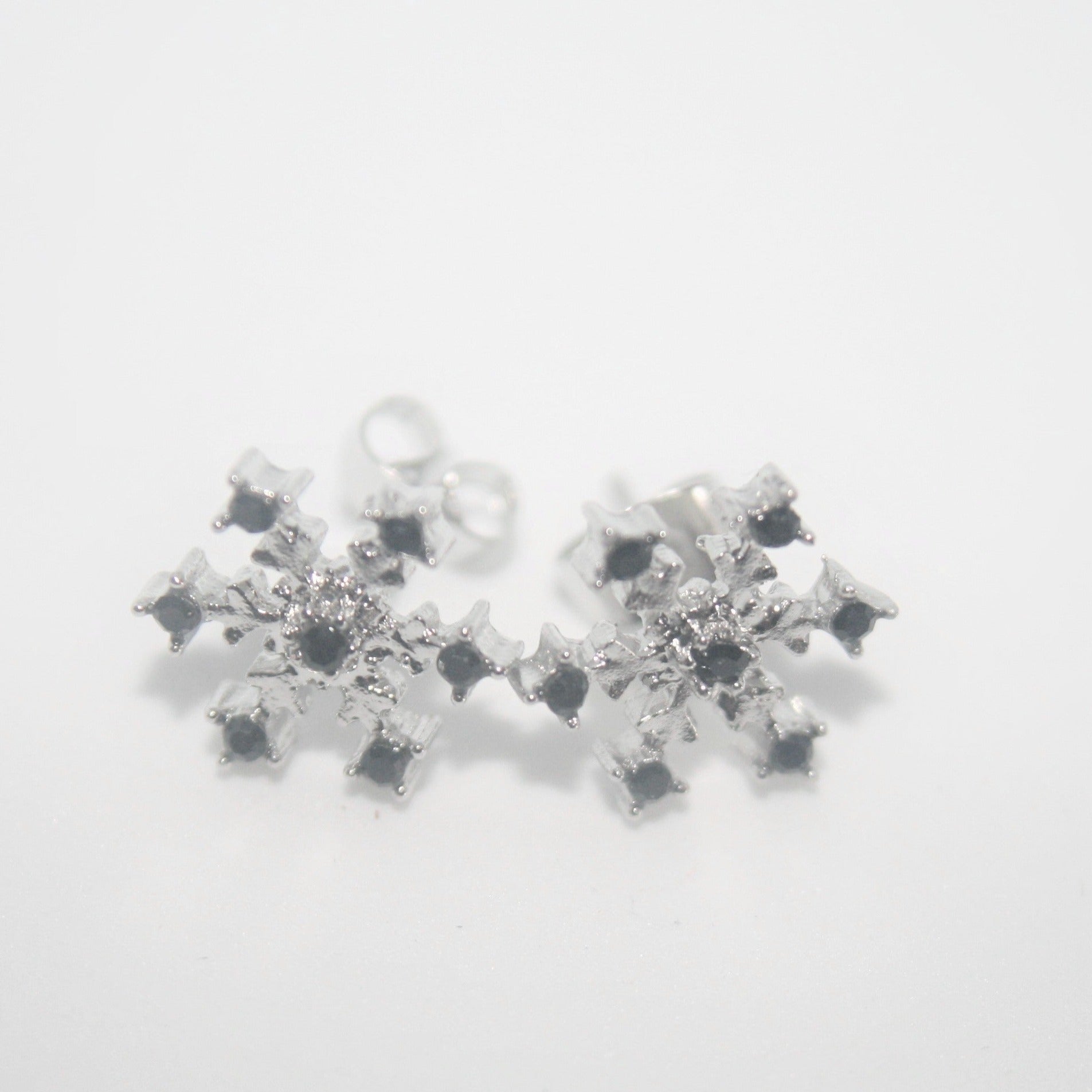 Snowflake Earrings Black stone - SE430 - pack of 5