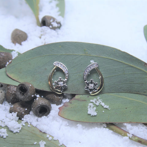 Two Tone Sterling Silver and CZ Snowflake Earrings - SXE432